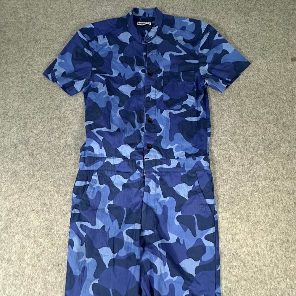 Romphim Romper Small Blue Mens Camo Short Sleeve Jumpsuit